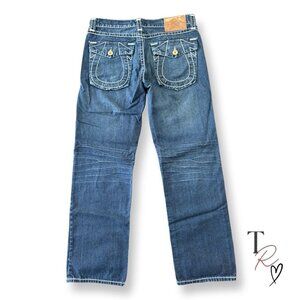 True Religion Y2K Super T World Tour Big Horseshoe Flap Jeans Dark Wash 36 x 33